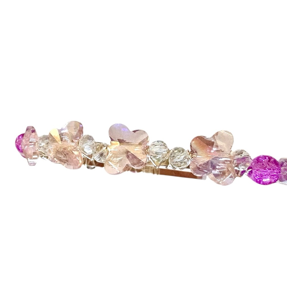 Hand Wired Headband with Crystal Butterflies, Glass Beads and Crystal Rondelles - Picture 4 of 7